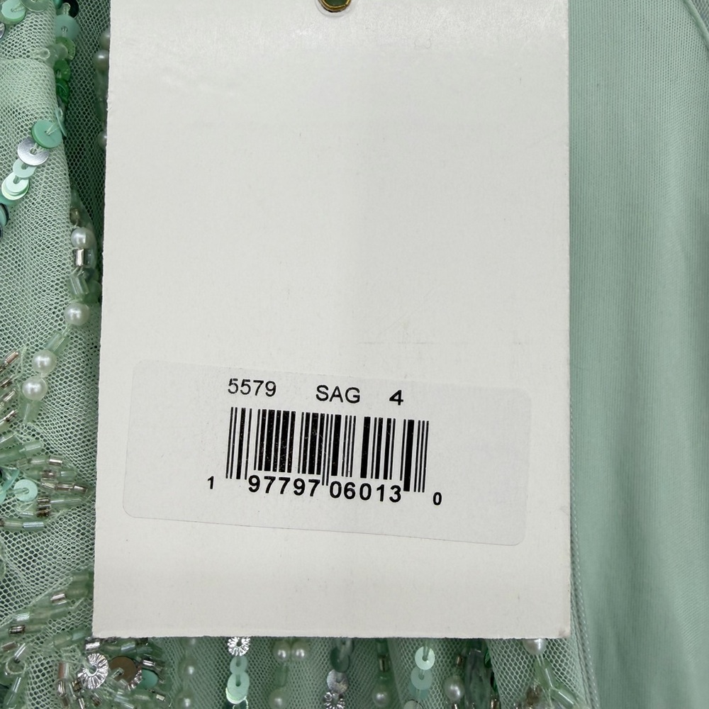 Mac Duggal NWT Sequined Flounce Sleeve Midi Dress Sage Green Size 4 - Picture 12 of 16
